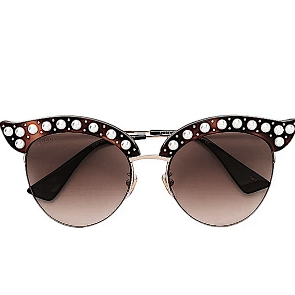 Gucci GG0212S 002 Cat Eye Havana Gold Pearl Accents Sunglasses main image 4
